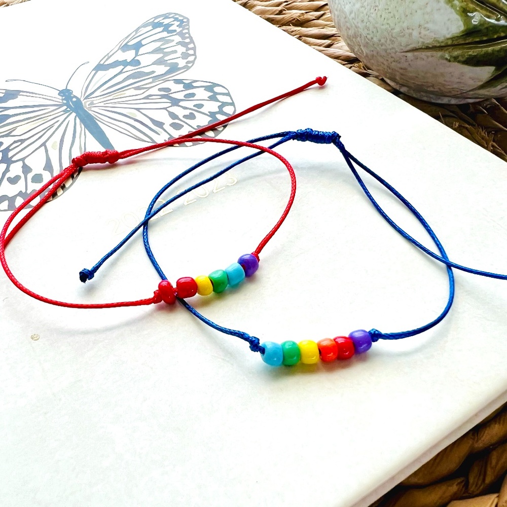 20 Gay PRIDE Evil Eye Beaded Adjustable Bracelets LGBTQA - Rainbow